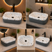 Bassino terrazzo design table top wash basin 460x320x140 mm with glossy white multicolor stone pattern and grey base for modern bathroom countertop.