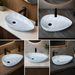 Bassino white marble pattern table top wash basin 560 × 355 × 130 mm with asymmetrical oval design for modern luxury bathroom countertops.