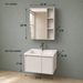 Bassino white wall-mounted bathroom vanity set with LED mirror cabinet, open side shelves and ceramic basin.