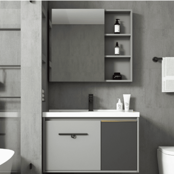 Modern bathroom cabinet with mirror and storage