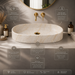 Beige Glossy Marble Oval Countertop Long Wash Basin 
