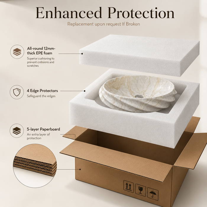 Beige Glossy Marble Oval Countertop Wash Basin Packaging