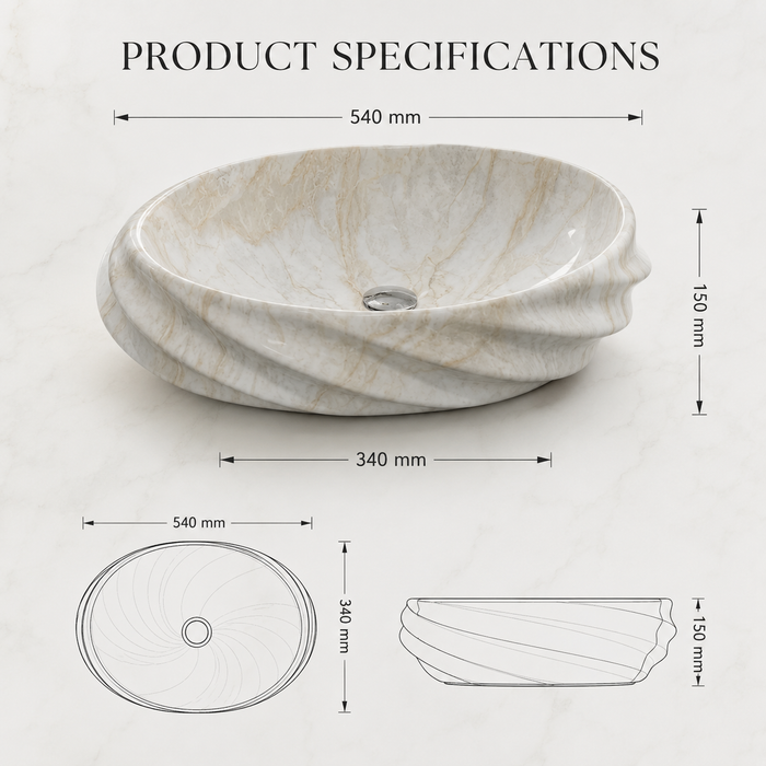 Beige Glossy Marble Oval Countertop Wash Basin Size