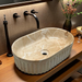 Beige Marble Ceramic Countertop Wash Basin – Luxury Oval Fluted Table Top Basin