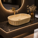 Beige Marble Ceramic Countertop Wash Basin – Luxury Oval Fluted Table Top Basin