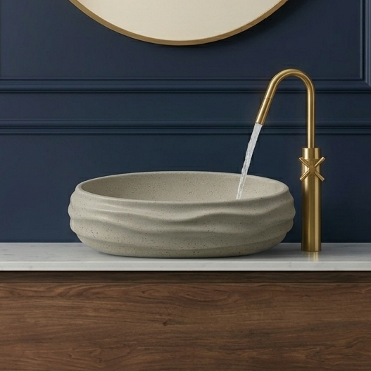 Beige Terrazzo Matt Sculpted Oval Basin 6