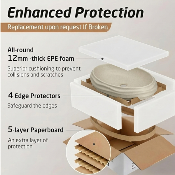 Terrazzo Matt Designer Countertop Wash Basin | Sculpted Oval Basin (22″ × 15″ × 6″ IN) Beige