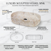 Beige marble fluted ceramic table top wash basin, 510x310x120 mm, with oval oblong shape and ribbed exterior for modern luxury bathrooms.