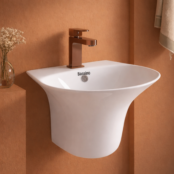 Bassino Berlin Wall Hung Wash Basin – Glossy Finish | Integrated Designer Basin 405×420×265 mm