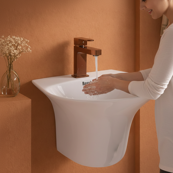 Bassino Berlin Wall Hung Wash Basin – Glossy Finish | Integrated Designer Basin 405×420×265 mm