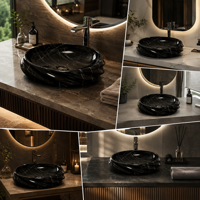 Black Glossy Ceramic Oval Countertop Wash Basin