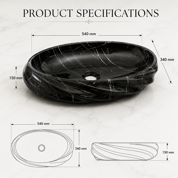 Black Glossy Ceramic Oval Countertop Wash Basin – (21" × 13" × 6" IN)