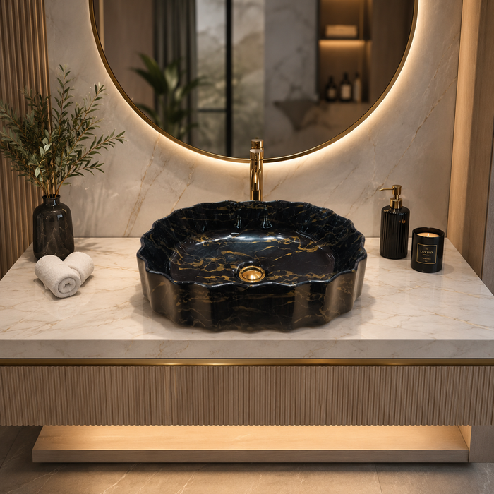 Black Gold Marble Design Ceramic Countertop Wash Basin 