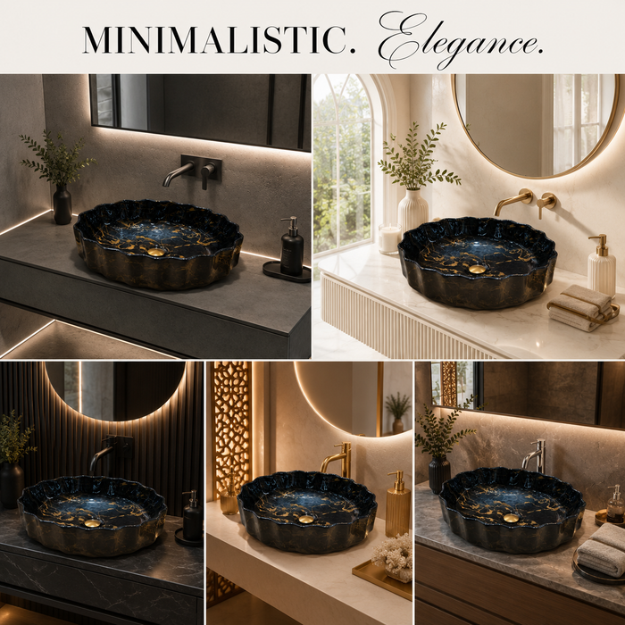Black Gold Marble Design Ceramic Countertop Wash Basin 