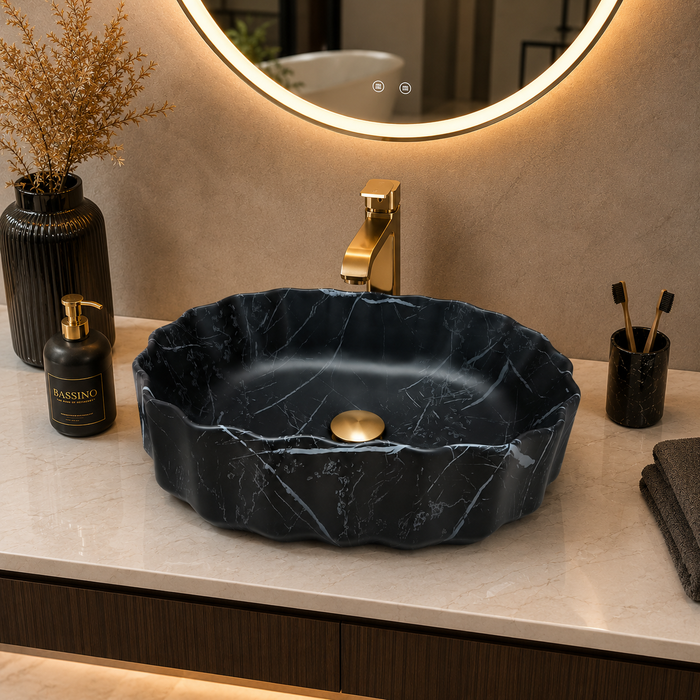 Black Marble Design Ceramic Countertop Wash Basin 