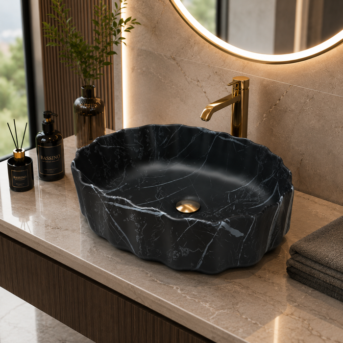 Black Marble Design Ceramic Countertop Wash Basin 