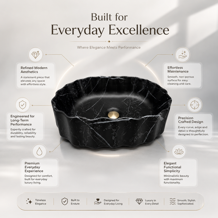 Black Marble Design Ceramic Countertop Wash Basin 