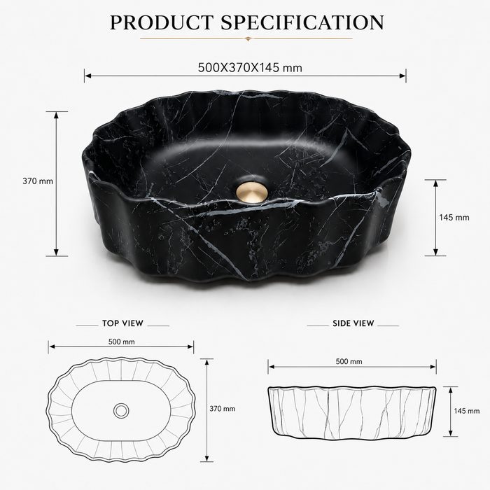Black Marble Design Ceramic Countertop Wash Basin 