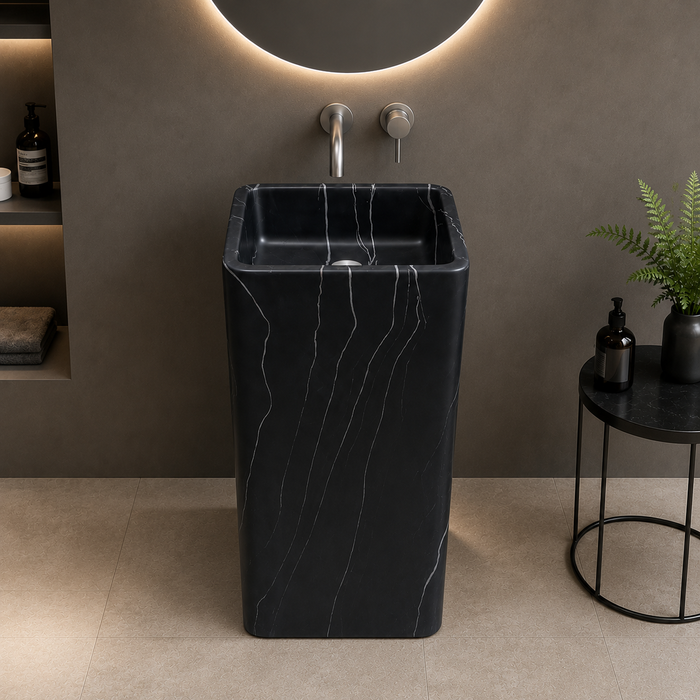 Black Marble Design Ceramic Pedestal Wash Basin 