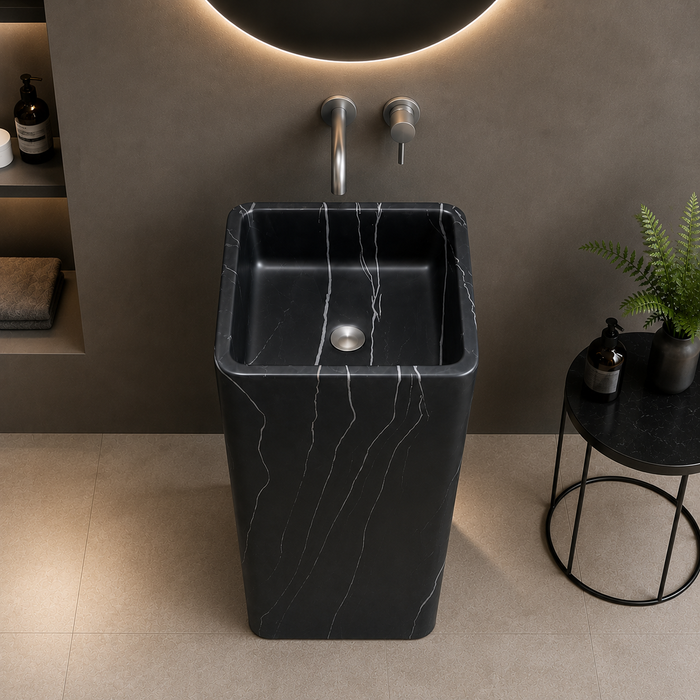 Black Marble Design Ceramic Pedestal Wash Basin 