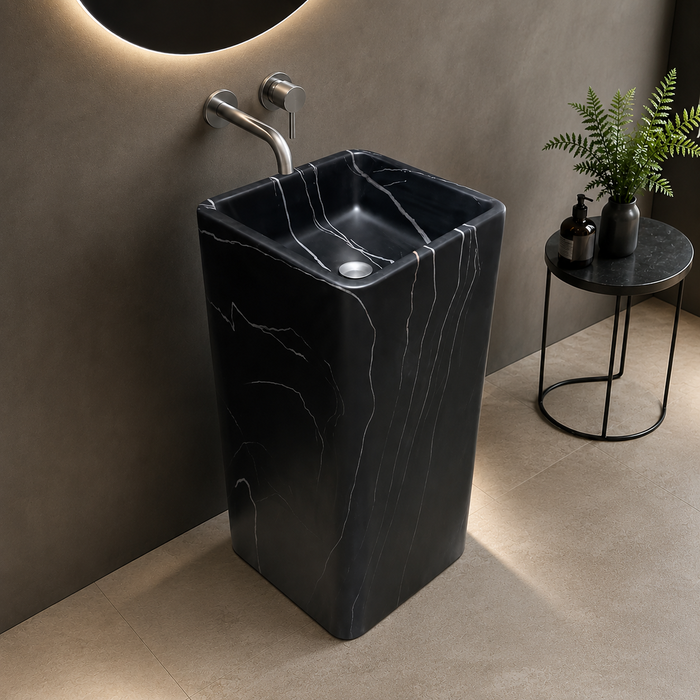 Black Marble Design Ceramic Pedestal Wash Basin 