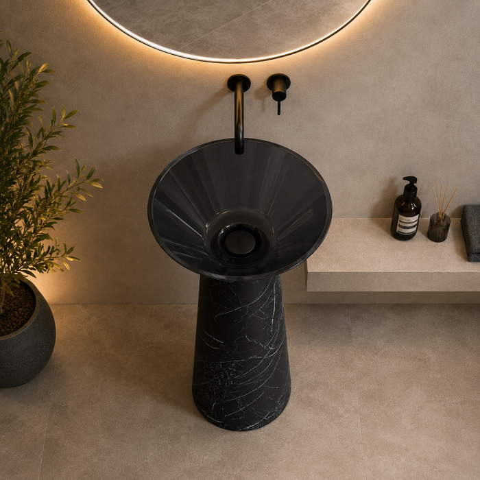 Black Marquina Resin with Artificial Stone Pedestal Wash Basin 