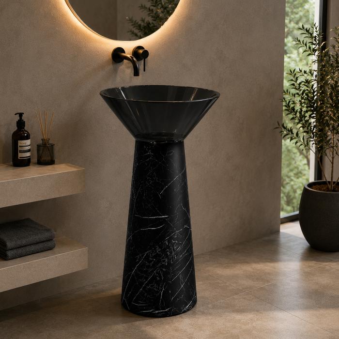 Black Marquina Resin with Artificial Stone Pedestal Wash Basin 