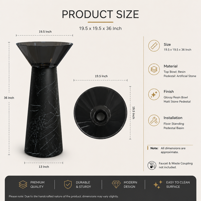 Black Marquina Resin with Artificial Stone Pedestal Wash Basin 