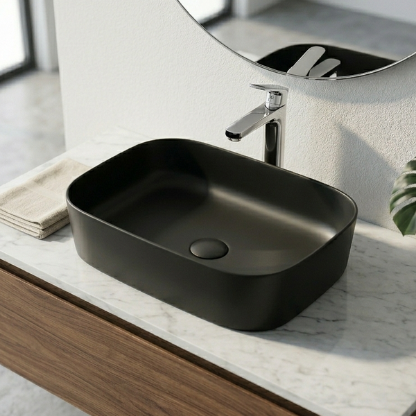 Bassino Modern Melamine Wash Basin | Stylish Countertop Wash Basin for Bathroom–400x320x110 mm Black