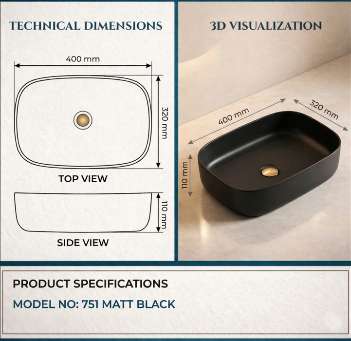 Black Melamine Wash Basin Size