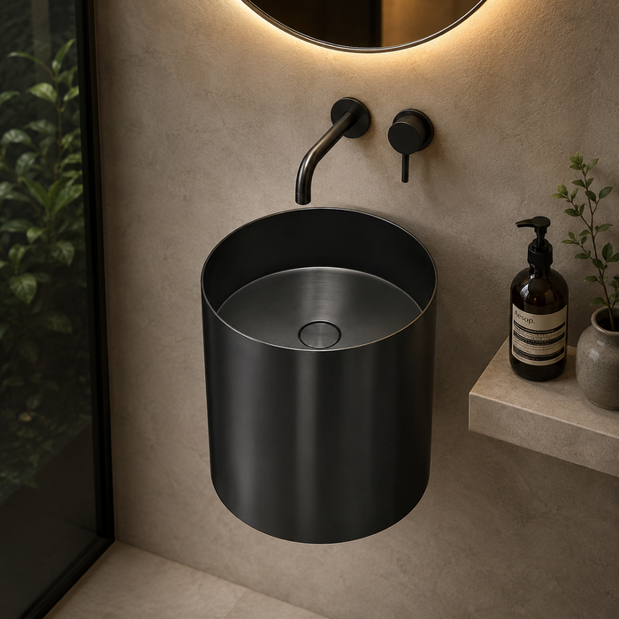 Black Metal Wall Mount Half Pedestal Wash Basin
