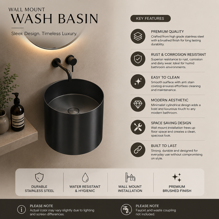 Black Metal Wall Mount Half Pedestal Wash Basin