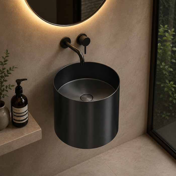 Black Metal Wall Mount Half Pedestal Wash Basin