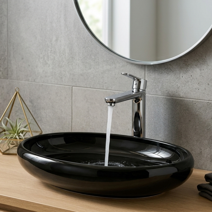 Black Oval Transparent Resin Wash Basin