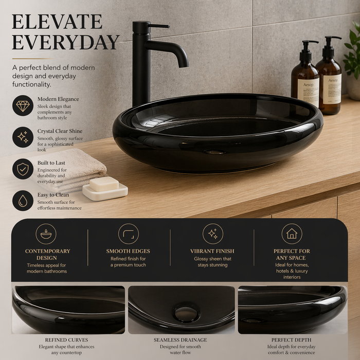 Black Oval Transparent Resin Wash Basin