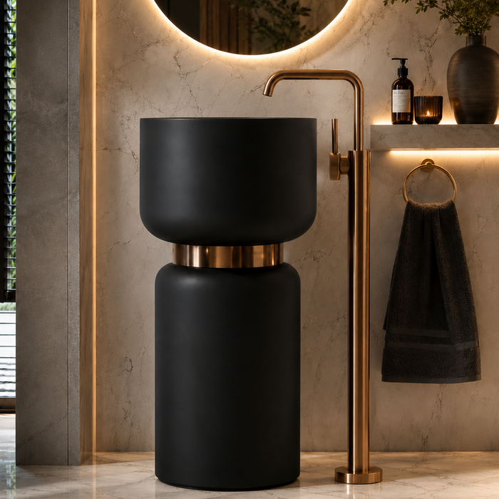 Black Pedestal Wash Basin with Rose Gold Belt 