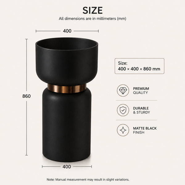 Pedestal Wash Basin with Rose Gold Belt | Luxury Freestanding Basin (Without Tap Hole) - 16″ × 16″ × 34″ In Black
