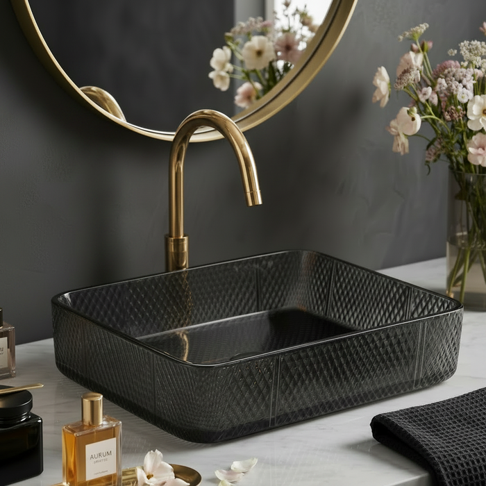 Black Rectangle Transparent Glass Wash Basin
