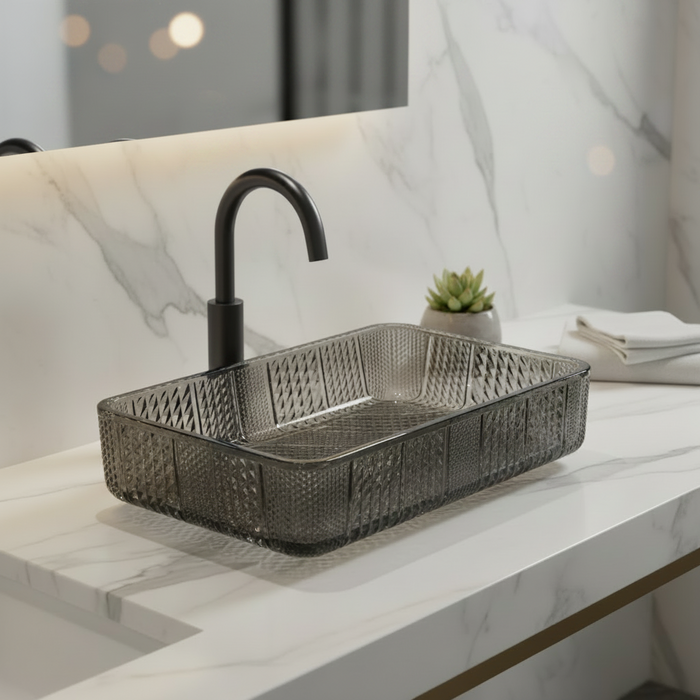 Black Rectangle Transparent Glass Wash Basin