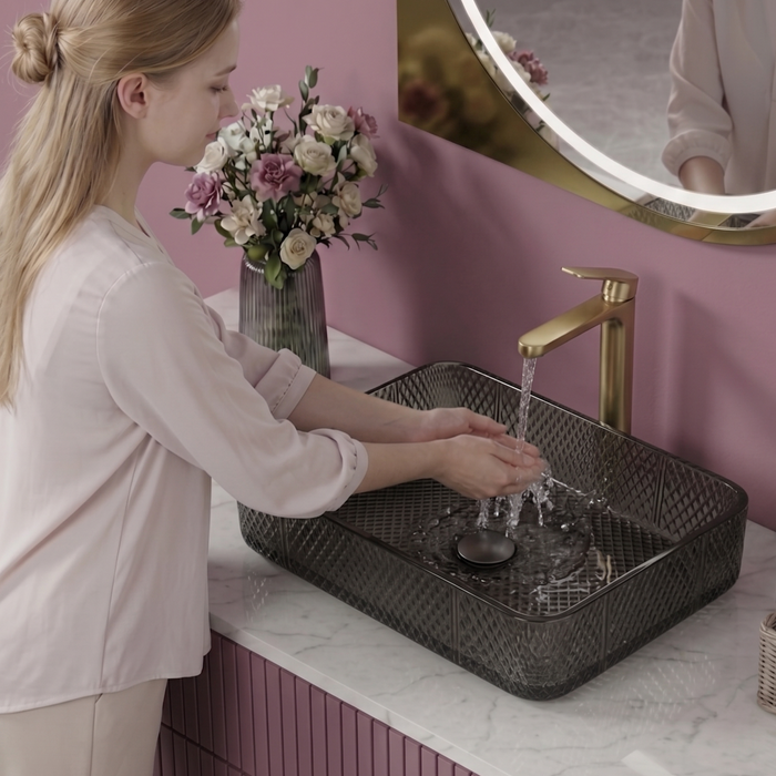 Black Rectangle Transparent Glass Wash Basin