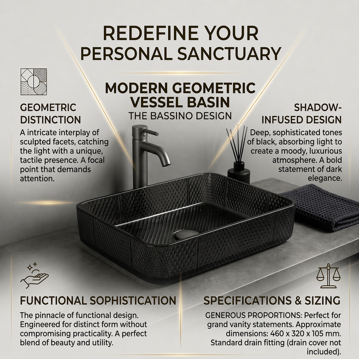 Black Rectangle Transparent Glass Wash Basin