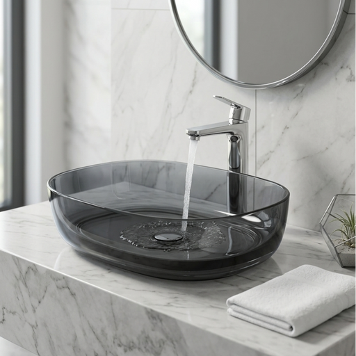 Black Rectangle Transparent Resin Wash Basin