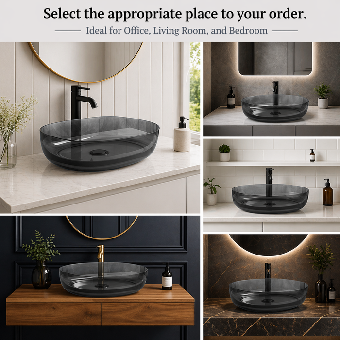 Black Rectangle Transparent Resin Wash Basin