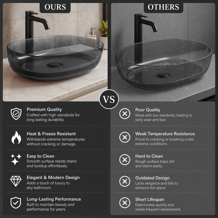 Black Rectangle Transparent Resin Wash Basin