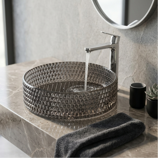 Black Round Transparent Glass Wash Basin