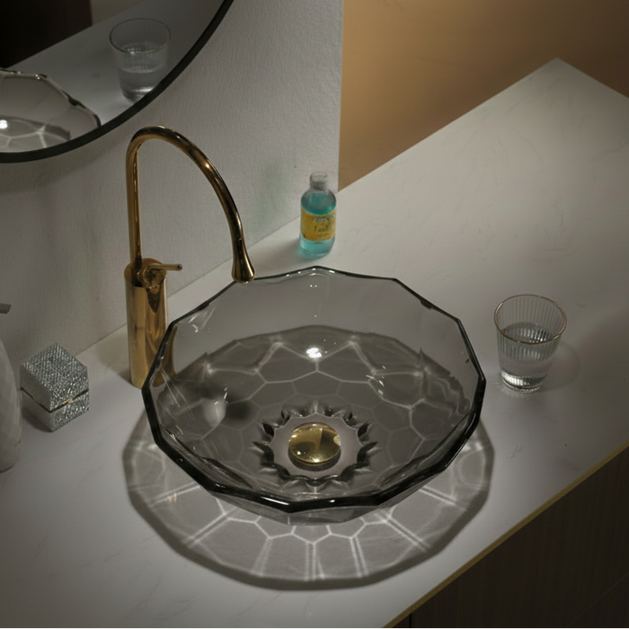 Black Round Transparent Glass Wash Basin