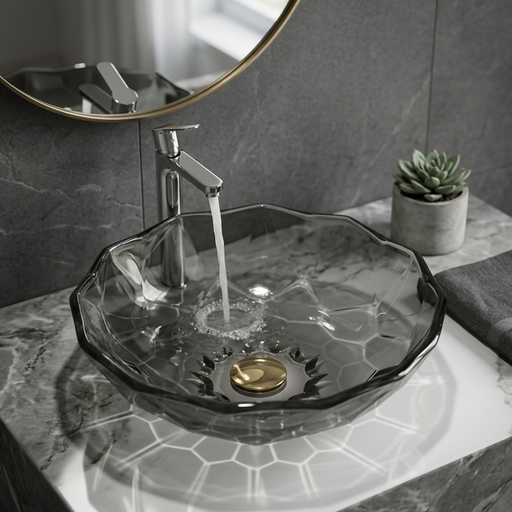 Black Round Transparent Glass Wash Basin