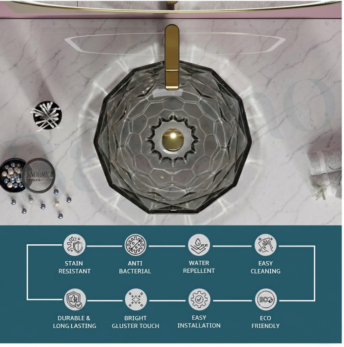 Black Round Transparent Glass Wash Basin