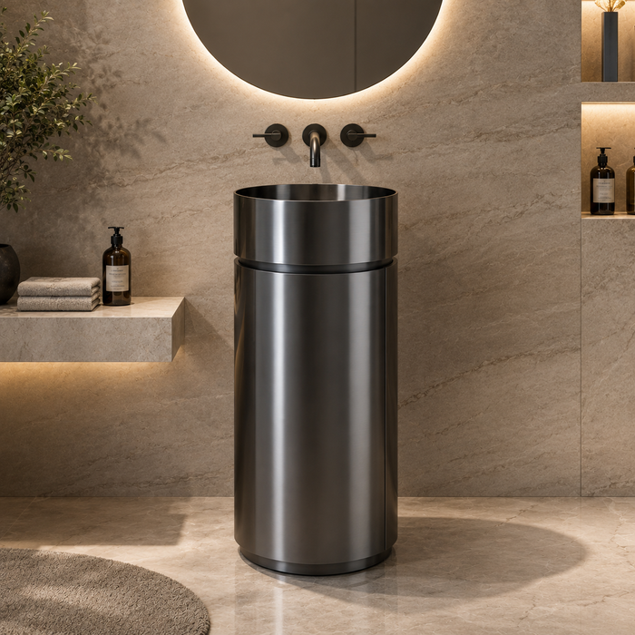 Black Stainless Steel Pedestal Wash Basin With Storage 