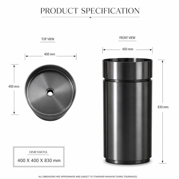 Black Stainless Steel Pedestal Wash Basin 16x16x33 Inch - Modern Bathroom Sink